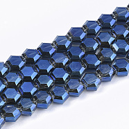 Electroplate Glass Beads Strands, Faceted, Hexagon, Royal Blue, 5x6x4mm, Hole: 1mm, about 100pcs/strand, 20.4 inch(EGLA-T018-03-C01)