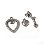 Tibetan Style Alloy Toggle Clasps, Mother's Day Jewelry Making, Lead Free and Cadmium Free, Heart, Antique Silver, Heart: about 15.5mm wide, 20mm long, Bar: about 23mm wide, hole: 1.5mm(X-LF5027Y)
