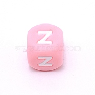 Silicone Alphabet Beads for Bracelet or Necklace Making, Letter Style, Pink Cube, Letter.Z, 12x12x12mm, Hole: 3mm(SIL-TAC001-01B-Z)