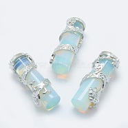 Opalite Pendants, with Brass Findings, Column with Dragon, Platinum, 40.5~41.5x14x15mm, Hole: 3.5x5mm(X-G-O163-E07)