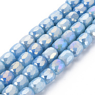 Opaque Baking Painted Glass Beads Strands, Imitation Stones, Faceted, AB Color Plated, Column, Light Sky Blue, 8x8mm, Hole: 1.2mm, about 60pcs/strand, 19.69 inch(50cm)(EGLA-N006-008-B07)