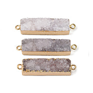 Electroplated Natural Druzy Agate Links/Connectors, Golden, Rectangle, Light Yellow, 30~45x8~9x4.5~7.5mm, Hole: 2mm(G-G656-02F)