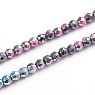 Electroplated Non-magnetic Synthetic Hematite Beads Strands, Half Plated, Round, Faceted, Multi-color Plated, 3mm, Hole: 0.7mm, about 139pcs/strand, 15.75 inch(40cm)(G-L562-09A)
