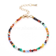 Dyed Natural Agate Beaded Bracelets, with Brass Lobster Claw Clasps, Faceted Round, Golden, Colorful, 7-1/2 inch(19cm)(BJEW-JB05932)