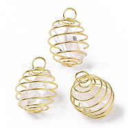 Iron Wrap-around Spiral Bead Cage Pendants, with Natural Quartz Crystal Beads inside, Round, Golden, 21x24~26mm, Hole: 5mm(IFIN-R239-16G)