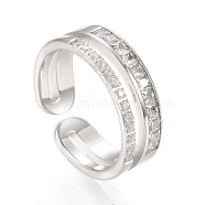 304 Stainless Steel Cuff Rings, Open Rings, with Clear Cubic Zirconia, Stainless Steel Color, Size 6~9, Inner Diameter: 16~19mm(RJEW-H129-01P)