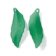 Frosted Resin Pendants, Leaf, Green, 29x10x3mm, Hole: 1.5mm(RESI-TAC0003-92)