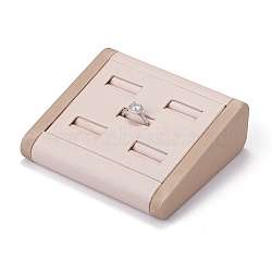 Wooden Clovered with PU Leather Ring Displays, with Sponge and Paper Card, Rectangle, Antique White, 11.15x12.2x4.3cm(RDIS-F003-01B)