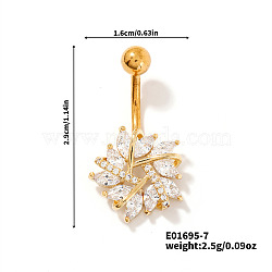 Shiny Brass Crystal Rhinestone Belly Button Rings, Piercing Navel Rings, Barbell Body Jewelry for Women, Flower, 29x16mm(CZ7821-7)