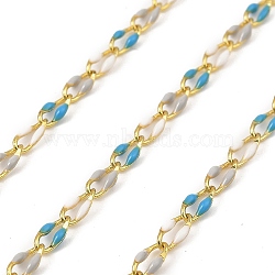 Brass Curb Chains, with Enamel, Soldered, with Spool, Real 18K Gold Plated, Long-Lasting Plated, Deep Sky Blue, 8.5x4.5x2mm, 10m/roll(CHC-C007-04G-03)