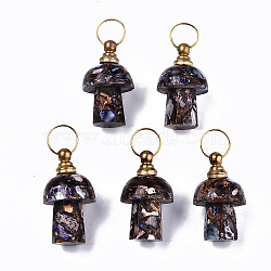 Assembled Synthetic Bronzite and Imperial Jasper Openable Perfume Bottle Pendants, with Light Gold Brass Findings, Dyed, Mushroom, Medium Purple, Capacity: 1ml(0.03 fl. oz), 34~35x20~21mm, Hole: 10.5mm(G-S366-057E)
