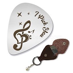 201 Stainless Steel Guitar Picks, with PU Leather Guitar Picks Holder, Plectrum Guitar Accessories, Musical Note, Picks: 35x28mm, Holder: 110x52mm(AJEW-WH0467-008)