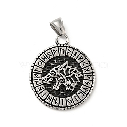 304 Stainless Steel Pendants, Norse Valknut Rune with Wolf, Antique Silver, 41.5x35x3mm, Hole: 7.5x4mm(STAS-P309-09AS)