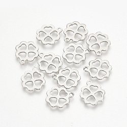 304 Stainless Steel Charms, Cut-Out, Hollow, Four-leaf Clover, Stainless Steel Color, 12x10.5x1mm, Hole: 1mm(X-STAS-T015-07)