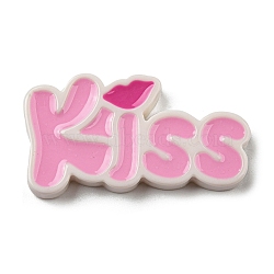Opaque Resin Enamel Cabochons, Word Kiss, Pink, 22x41.5x5mm(RESI-I050-01B)