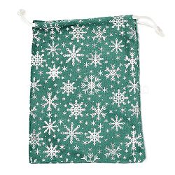 Silver Stamping Christmas Velvet Storage Bags, Drawstring Bags, Rectangle, Green, Snowflake, 18x13x0.01cm(ABAG-Q053-01B-03F)