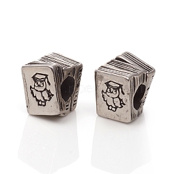 304 Stainless Steel European Beads, Large Hole Beads,  Text Book with Owl, Antique Silver, 11x9x9mm, Hole: 5mm(STAS-I134-17AS)