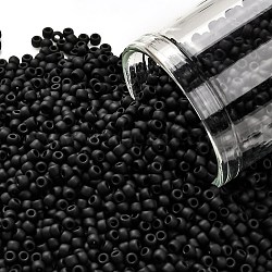 TOHO Round Seed Beads, Japanese Seed Beads, (49F) Opaque Frost Jet, 11/0, 2.2mm, Hole: 0.8mm, about 1110pcs/bottle, 10g/bottle(SEED-JPTR11-0049F)