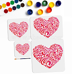 US 1 Set Valentine's Day Theme PET Hollow Out Drawing Painting Stencils, for DIY Scrapbook, Photo Album, with 1Pc Art Paint Brushes, Heart, 150~300x150~300mm, 4pcs/set(DIY-MA0002-78)