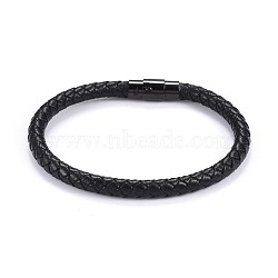 Man's Braided Leather Cord Bracelets, with 304 Stainless Steel Magnetic Clasps, Black, 8-1/4 inch(21cm), 6mm(BJEW-JB04255-01)