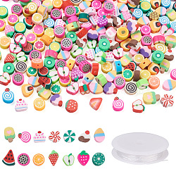 400Pcs 2 Style DIY Stretch Bracelet Making Kits, Including Handmade Polymer Clay Beads and 1 Roll Elastic Crystal Thread, Mixed Color, 200pcs/Style(DIY-CD0001-15)