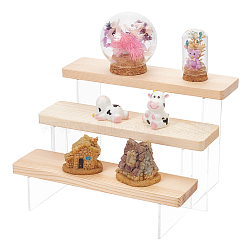 3-Tier Acrylic Nail Polish Display Risers, Wooden Tiered Collection Organizer Shelf Stand for Perfume, Minifigures, Cupcake Holder, BurlyWood, Finish Product: 19.5x16.5x13.2cm(ODIS-WH0061-13A)