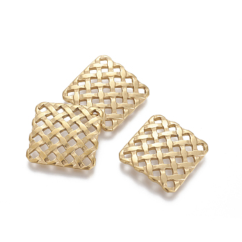 Vacuum Plating 304 Stainless Steel Filigree Joiners, Square, Golden, 24x24x2mm, Hole: 2.3x2.3mm