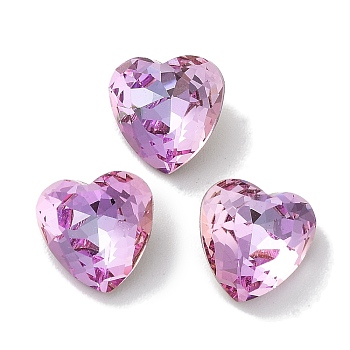 Glass Rhinestone Cabochons, Point Back & Back Plated, Faceted, Heart, Light Rose, 8x8x4.5mm