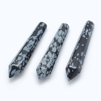Natural Snowflake Obsidian Pointed Beads, Healing Stones, Reiki Energy Balancing Meditation Therapy Wand, Bullet, Undrilled/No Hole Beads, 50.5x10x10mm