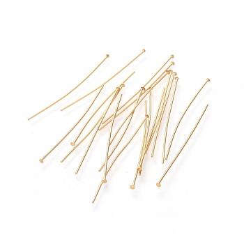 304 Stainless Steel Flat Head Pins, Real 18K Gold Plated, 45x0.7mm, Head: 2mm