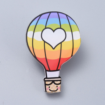 Acrylic Safety Brooches, with Iron Pin, Hot-air Balloon, Colorful, 45x30x7mm, Pin: 0.8mm