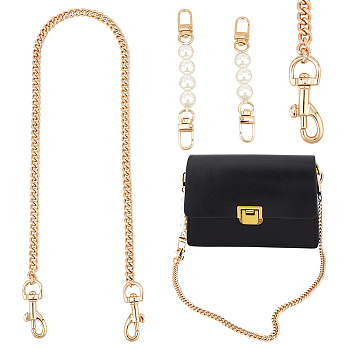 WADORN 3Pcs 3 Style Plastic Imitation Pearl & Iron Curb Chain Bag Handles, Golden, 10.8~60cm, 1pc/style