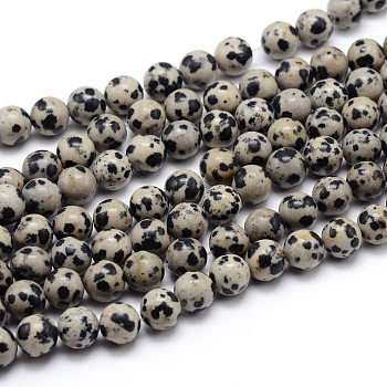 Natural Dalmatian Jasper Round Bead Strands, 8mm, Hole: 1mm, about 45pcs/strand, 14.96 inch(38cm)