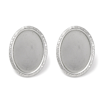 304 Stainless Steel Oval Stud Earrings, Silver, 24x18mm