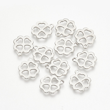 304 Stainless Steel Charms, Cut-Out, Hollow, Four-leaf Clover, Stainless Steel Color, 12x10.5x1mm, Hole: 1mm