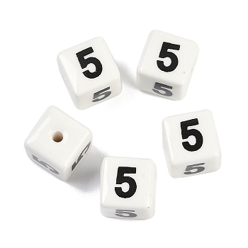 Porcelain Beads, Square with Number, Number, 9x9x9mm, Hole: 1.8mm