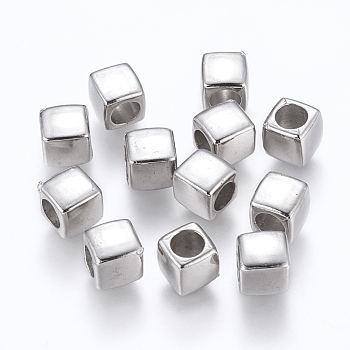 CCB Plastic European Beads, Cube, Platinum, 7x7mm, Hole: 4mm