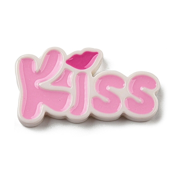 Opaque Resin Enamel Cabochons, Word Kiss, Pink, 22x41.5x5mm