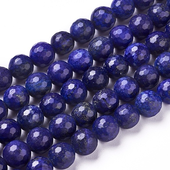 Natural Lapis Lazuli Beads Strands, Dyed, Faceted, Round, 10mm, Hole: 1mm, about 37pcs/strand, 14.9 inch~15.1 inch