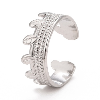 304 Stainless Steel Leaf Open Cuff Ring for Women, Stainless Steel Color, US Size 9(18.9mm)