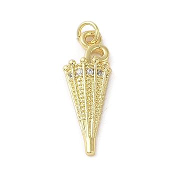 Rack Plating Brass Micro Pave Cubic Zirconia Pendants, Umbrella, Long-Lasting Plated, Cadmium Free & Lead Free, Real 18K Gold Plated, 22x7.5x3.5mm, Hole: 2mm