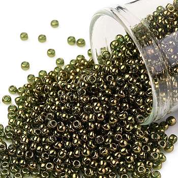 TOHO Round Seed Beads, Japanese Seed Beads, (324) Gold Luster Moss Green, 11/0, 2.2mm, Hole: 0.8mm, about 1110pcs/10g