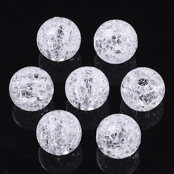 Transparent Crackle Acrylic European Beads, Large Hole Beads, Round, Clear, Clear, 14x13mm, Hole: 4mm, about 375pcs/500g