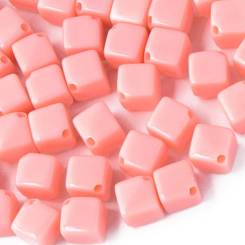 Opaque Acrylic Beads, Cube, Light Coral, 13x14.5x14.5mm, Hole: 2mm, about 530pcs/500g