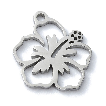 Non-Tarnish 304 Stainless Steel Pendants, Laser Cut, Flower Charms, Stainless Steel Color, 14x13x1mm, Hole: 1mm