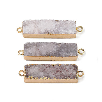 Electroplated Natural Druzy Agate Links/Connectors, Golden, Rectangle, Light Yellow, 30~45x8~9x4.5~7.5mm, Hole: 2mm