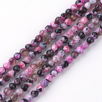 Natural Fire Crackle Agate Bead Strands, Dyed, Faceted, Round, Fuchsia, 6mm, Hole: 1.5mm, about 60pcs/strand, 14.9 inch
