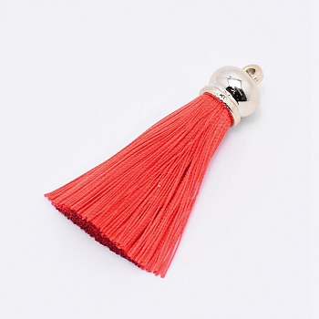 Polyester Tassel Big Pendants, with Plastic Findings, Red, 67x15.3mm, Hole: 3mm