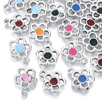 UV Plating Acrylic Pendants, with Enamel, Mixed Color, Flower, Platinum, 17.5x14.5x3mm, Hole: 1.8mm
