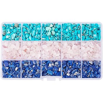 Natural Rose Quart, Natural Lapis Lazuli and Natural Turquoise Chips Beads, No Hole/Undrilled, 7.5~13x5~7x3~4mm, about 25~30g/compartment